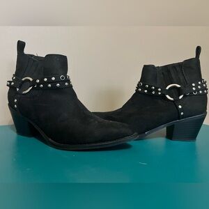 Black Suede Ankle Boots with Studded Strap